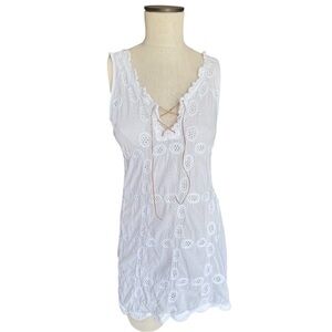 Letarte Handmade White 100% Cotton Eyelet Crochet Beach Dress Cover Up Sz M